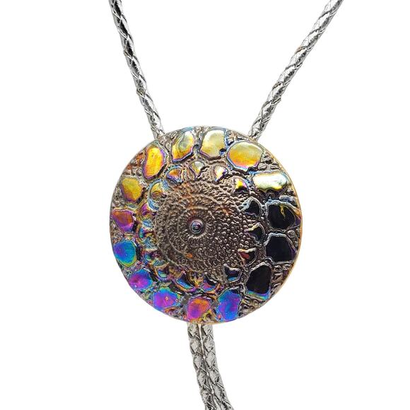 Faux Nautilus Shell Bolo Tie Silver Braided Cord 36"L Lariat Western Vintage - Picture 1 of 10